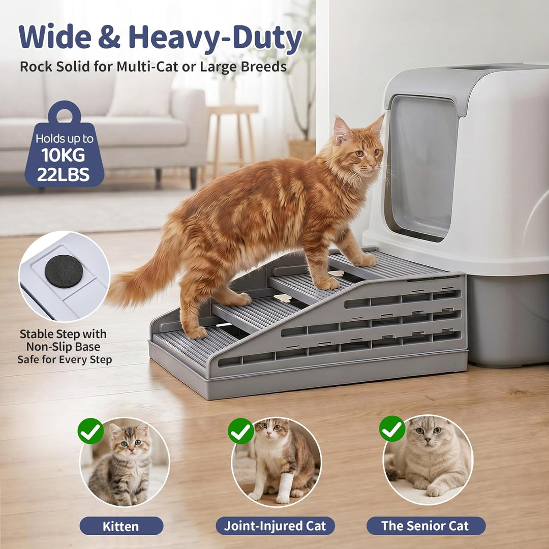 Katzenstreu Rampe mit Höhenverstellung - rutschfeste Katzentoilettenstufe mit Filterfunktion - Katze