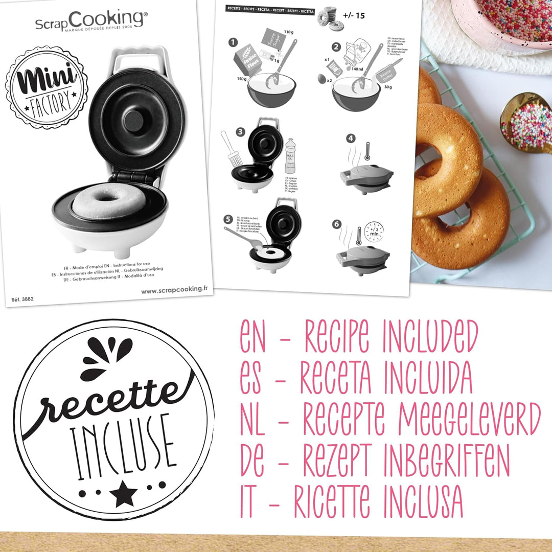 ScrapCooking - Mini Donut Maker - Donut-Maschine mit Antihaftplatte - Kompaktes Gerät für Donuts & G