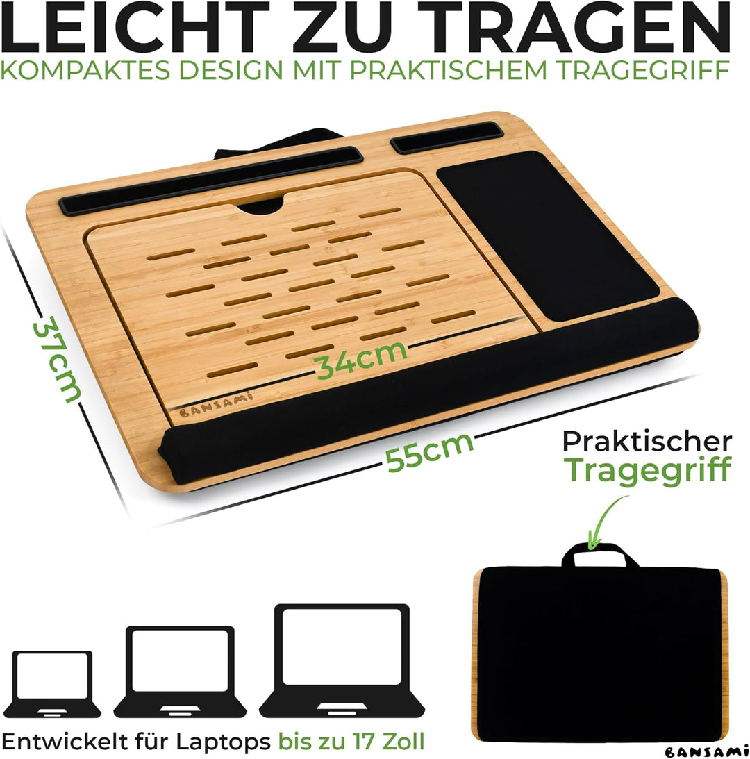 Knietablett Mit Kissen Aus Bambus, Verstellbare Laptop Unterlage Mit Handyhalter Und Mousepad, Lapto