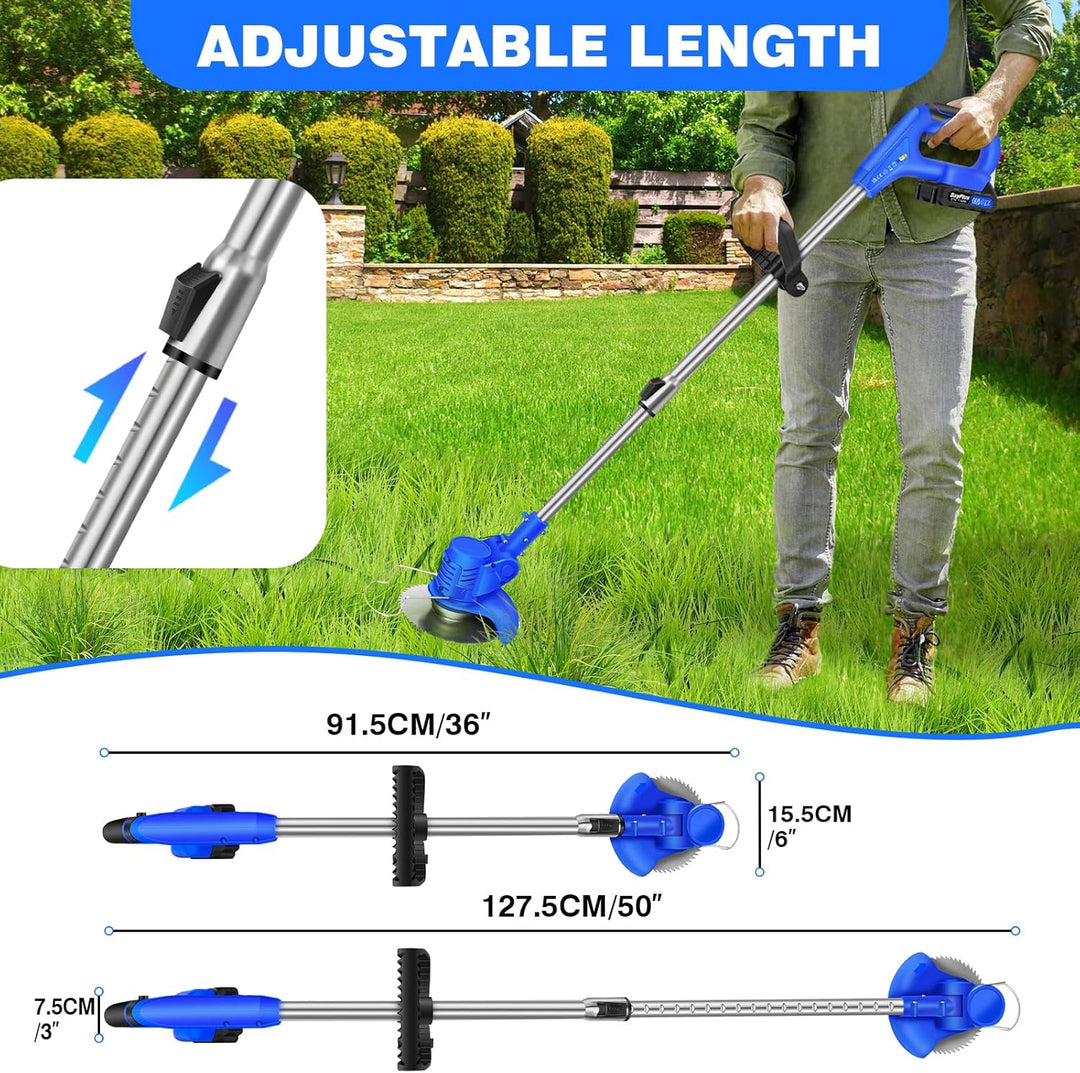 21V Akku-Rasentrimmer, Elektro Rasentrimmer Gardena mit 2 x 1.5Ah Li-Ion Akku und Ladegerät, Sicherh