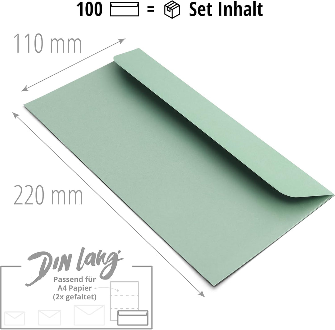 Japun – Briefumschläge (100 Stück) aus Papier, Kuvert, Umschlag ohne Fenster - DIN lang - 220 x 110