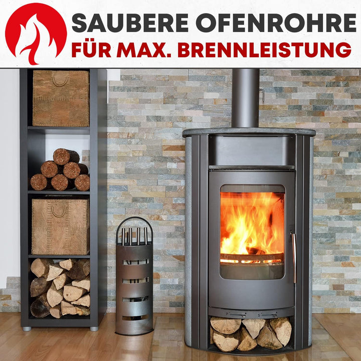 Kaminofen und Pelletofen Reinigungsset, mit flexibler Schubstange, 80 und 150 mm