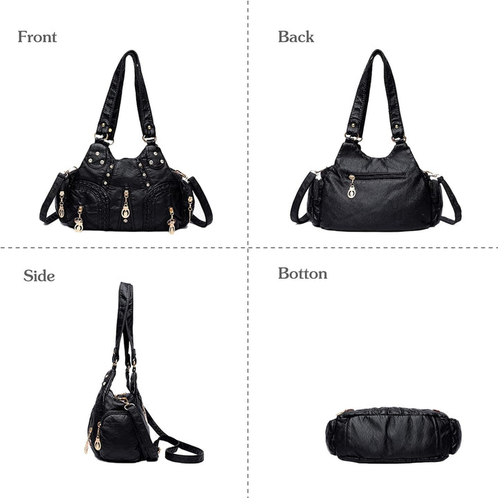 PORRASSO Damen Handtasche Mode Schultertasche Hobo Tasche Weiches PU Leder Umhängetaschen Frauen Hen
