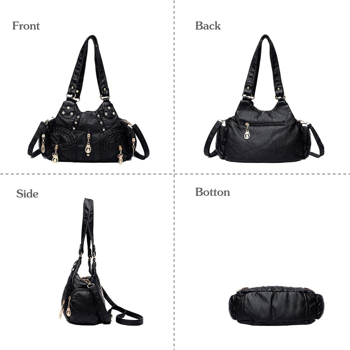 PORRASSO Damen Handtasche Mode Schultertasche Hobo Tasche Weiches PU Leder Umhängetaschen Frauen Hen
