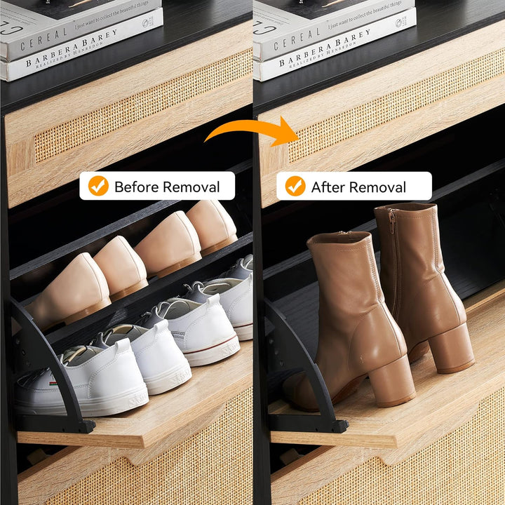 Garvee Schuhschrank schmal Schuhkommode mit 2 Klappen Schuhschrank mit 4 Einstellbar Ablageflächen -
