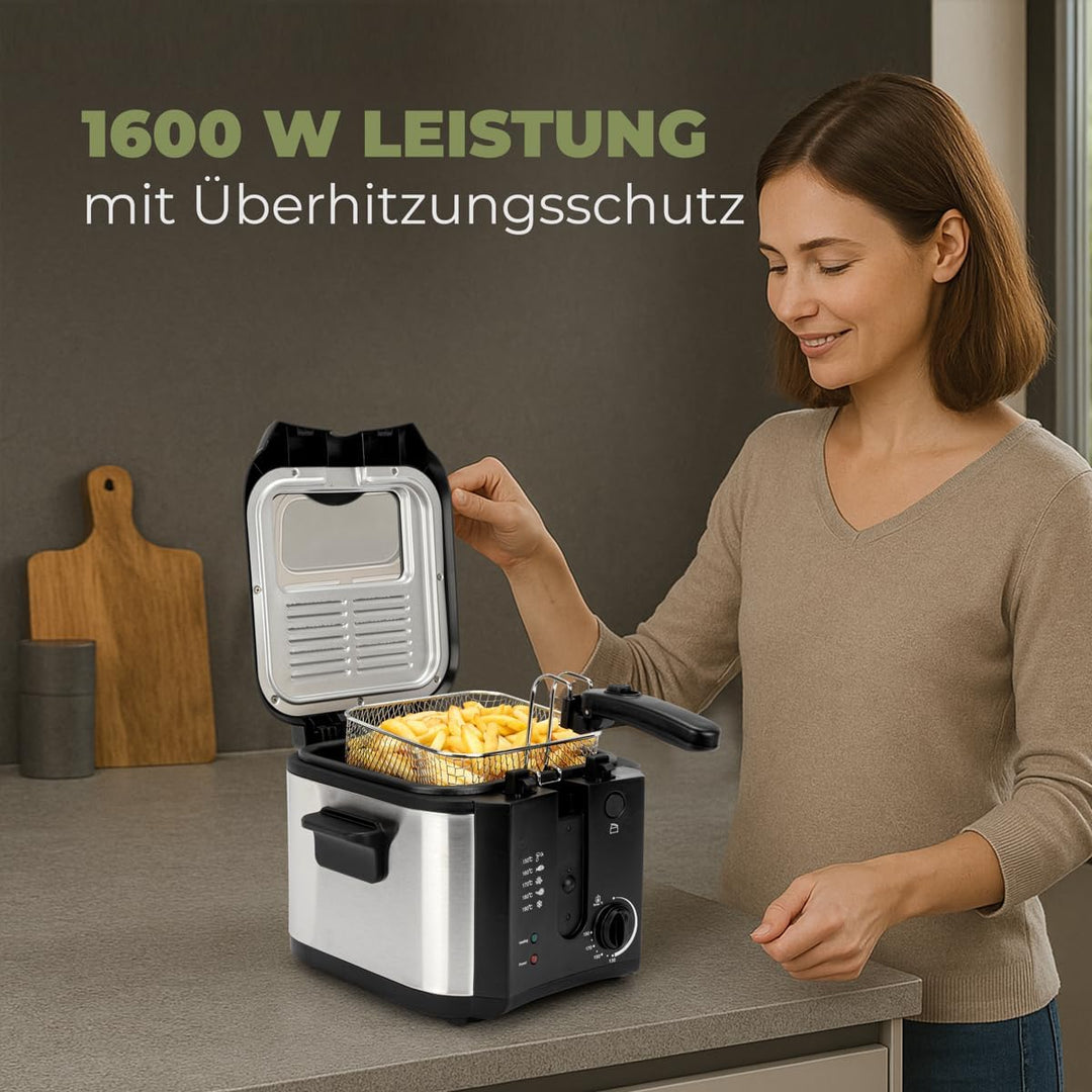 Clatronic Fritteuse FR 3649, 1600 Watt, 2,5 Liter Öl/Fett Füllmenge, stufenlos regelbarer Thermostat