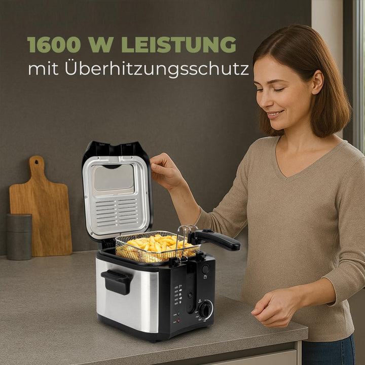 Clatronic Fritteuse FR 3649, 1600 Watt, 2,5 Liter Öl/Fett Füllmenge, stufenlos regelbarer Thermostat