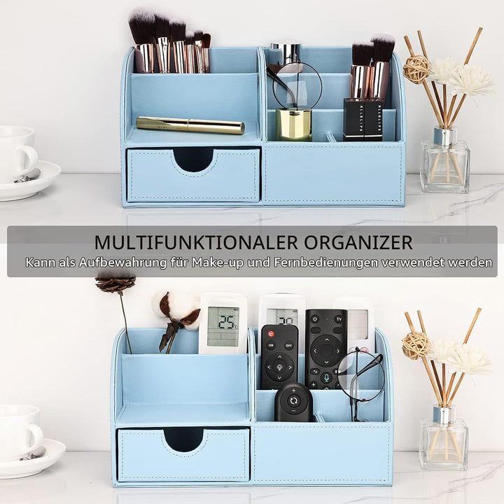 KINGFOM Büro Schreibtisch Organizer Ordnungssystem Tisch Organizer PU Leder Stiftehalter Stiftebox S