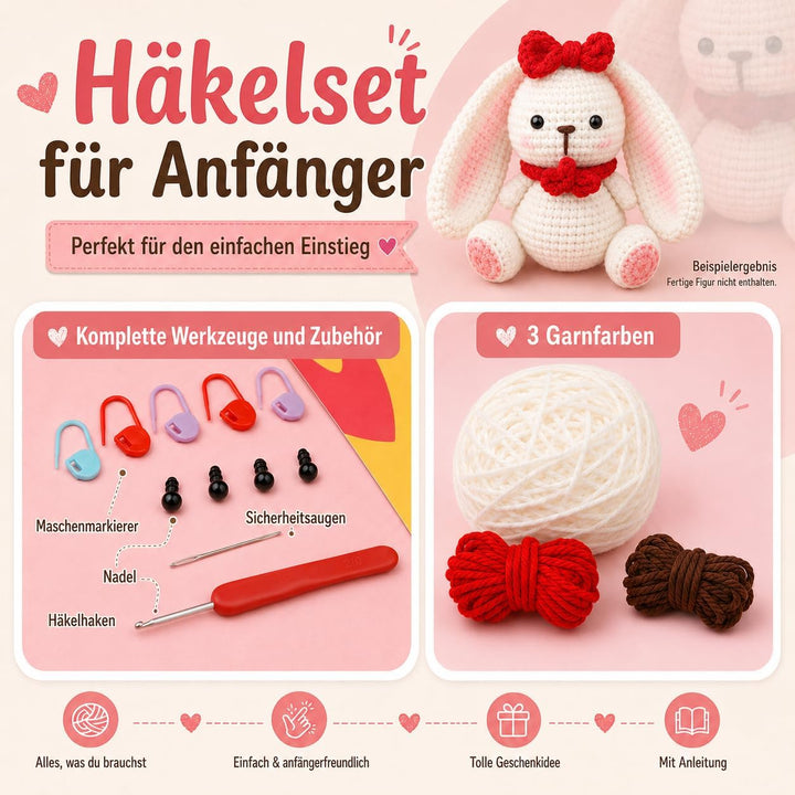 Boriad Häckel Kit für Anfänger,Häkelset mit Schritt-für-Schritt-Videoanleitungen in deutscher Sprach