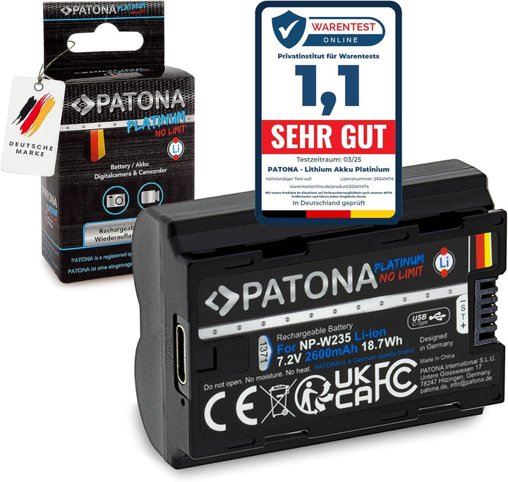 PATONA Platinum NP-W235 Akku 2600mAh USB-C Input kompatibel mit Fuji Fujifilm GFX-50s II GFX-100S GF