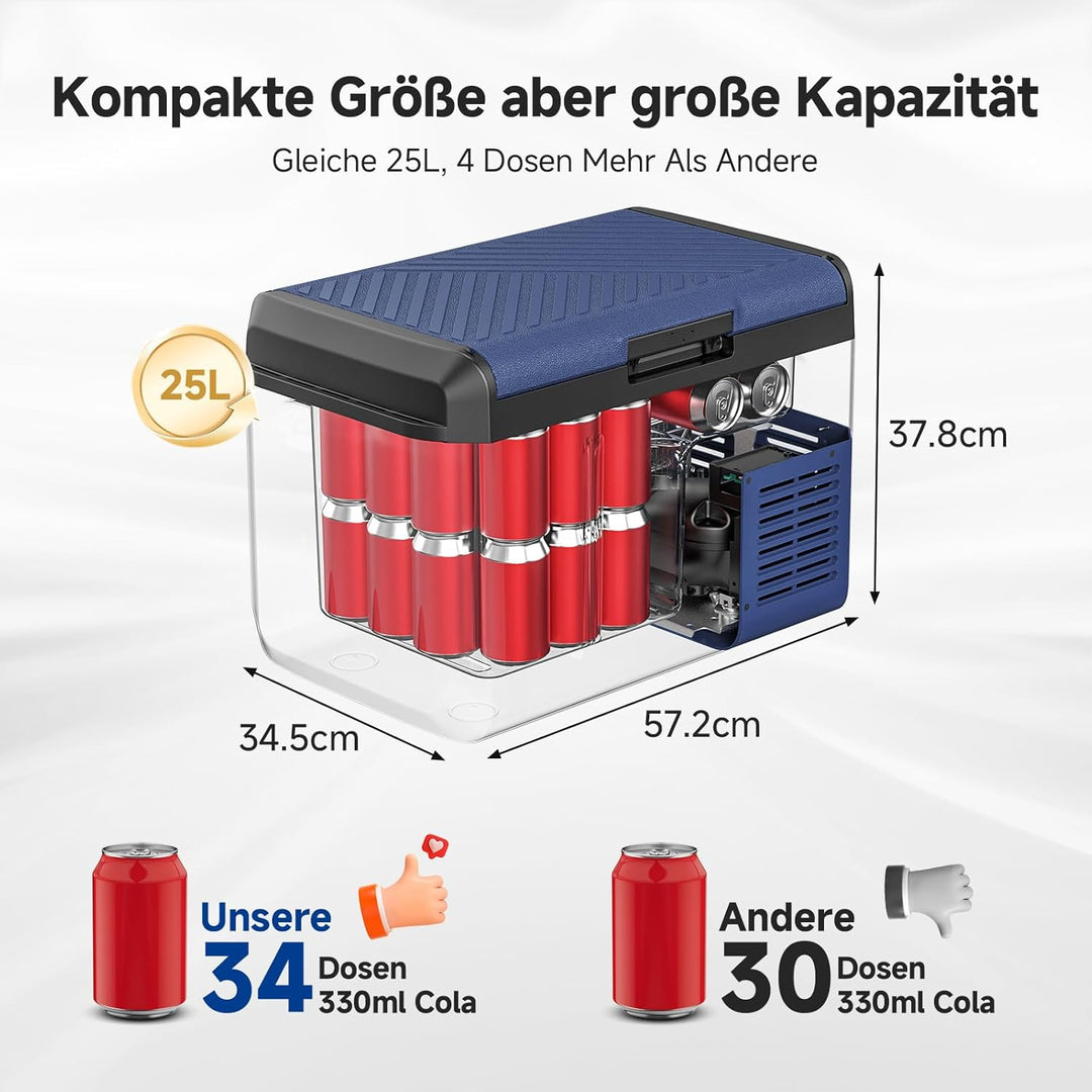 AAOBOSI Kompressor Kühlbox 25L, Tragbare Elektrische Kühlbox 12V/230V, IPX4 Wasserdicht, -20°C bis 2