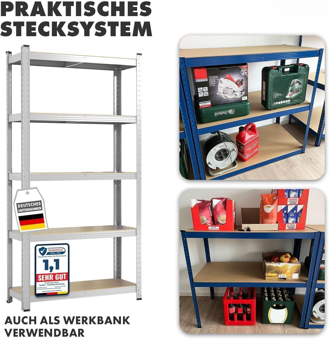 Floordirekt Schwerlastregal, 2er Set, verzinkt 150 x 75 x 30 cm Steckregal, Kellerregal, Lagerregal,