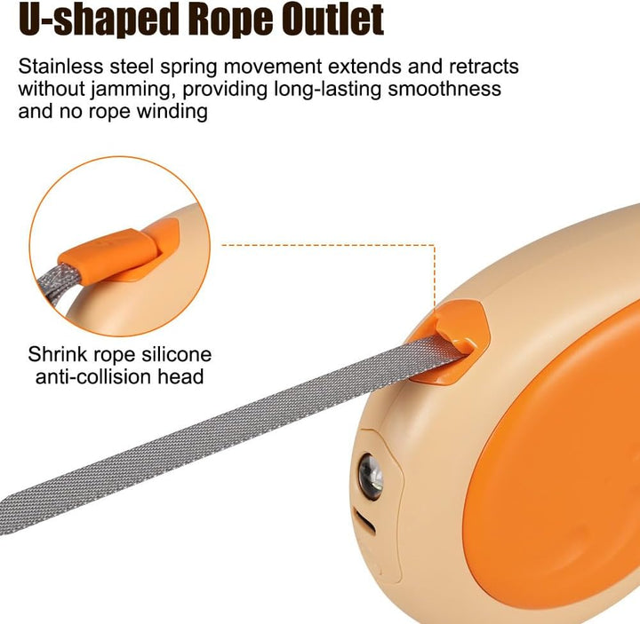 Einziehbare Hundeleine, 4,8m, Robuste Rollleine mit 360°-Drehhaken und LED-Licht, Haustier Leine für
