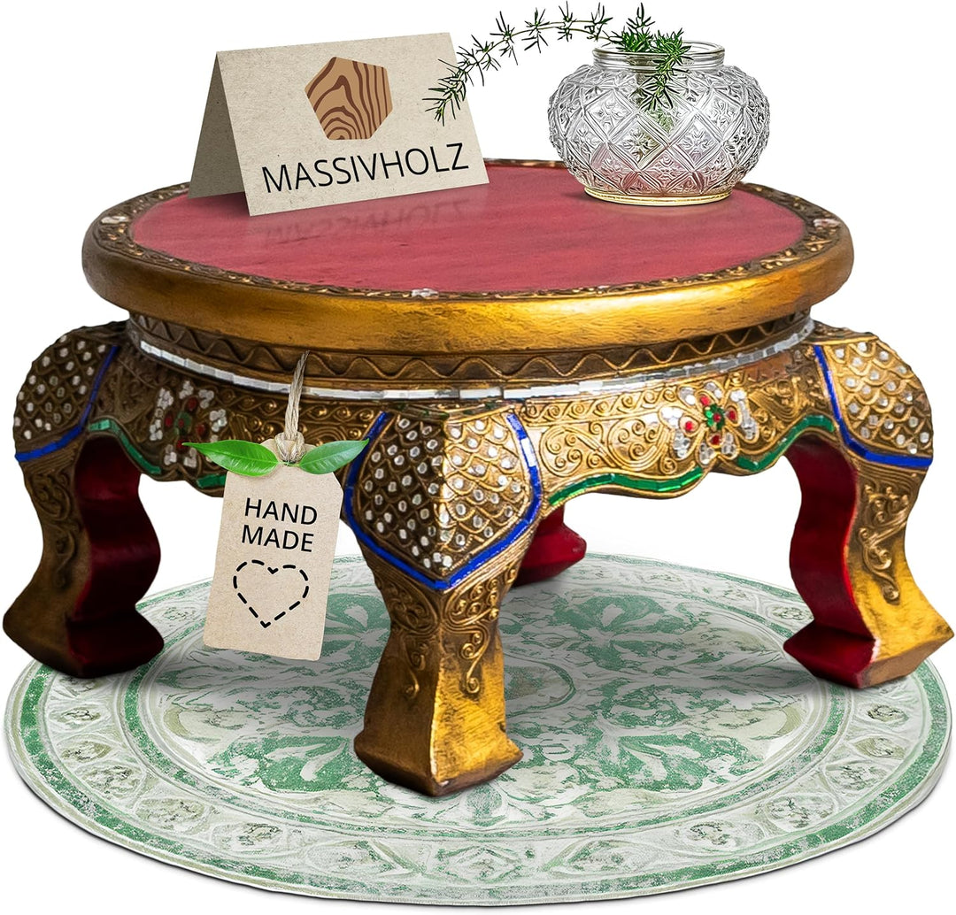 livasia Runder Opiumtisch, Beistelltisch, Glasmosaiktisch, Nachttisch, Hocker (mittelerer Tisch) 40c