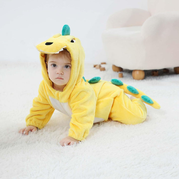 LOLANTA Baby Dinosaurier Drachen Kostüm mit Kapuze, Kinder Flanell Overall, Karneval Kostüm für Klei