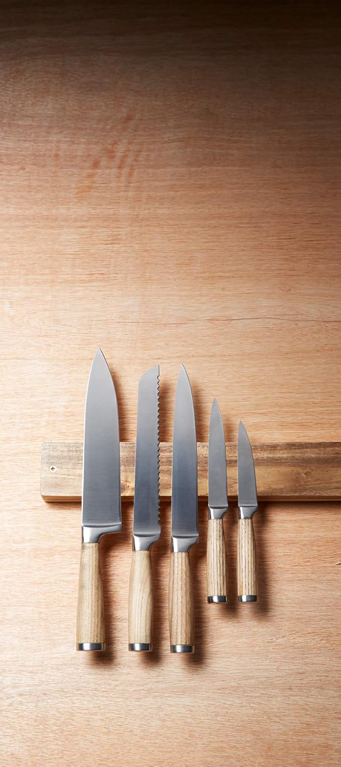 KitchenCraft Natural Elements Magnetischer Messerhalter aus Akazienholz - 45 x 6 x 3 cm - aus ökolog