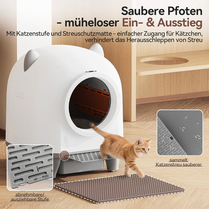 Devoko Katzenklo Selbstreinigend,Niedliche Katzenohren,Automatische Katzentoilette XXL,Fernsteuerung