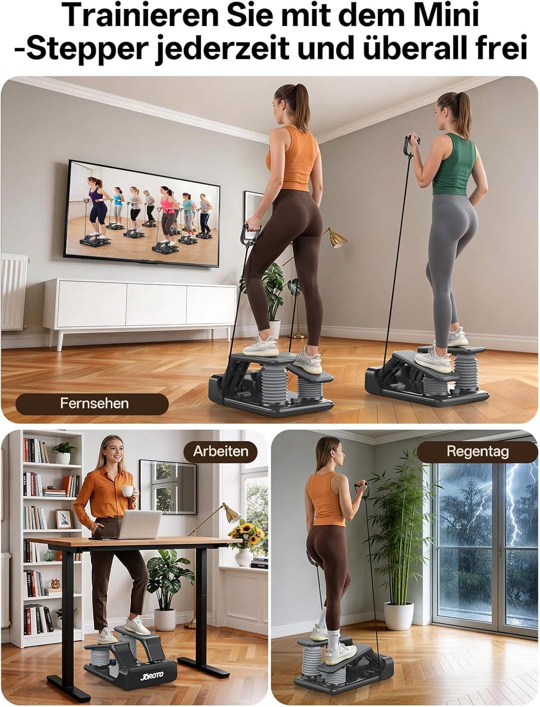JOROTO Air Resistance Stepper für Zuhause, Mini Stepper mit 5-stufig Einstellbarer Intensität + Bänd