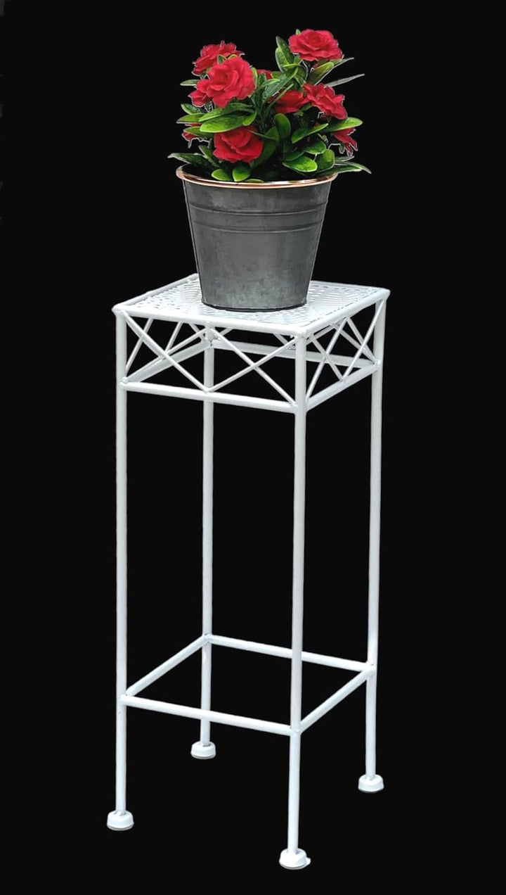 DanDiBo Blumenhocker Weiss Metall Eckig 70-50 cm Blumenständer 96314 Beistelltisch Blumensäule Moder