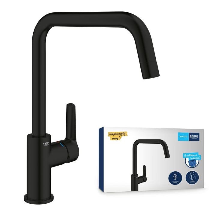 GROHE Start, Niederdruck Küchenarmatur mit hohem Auslauf (Wasserhahn Küche für offene Warmwasserbere