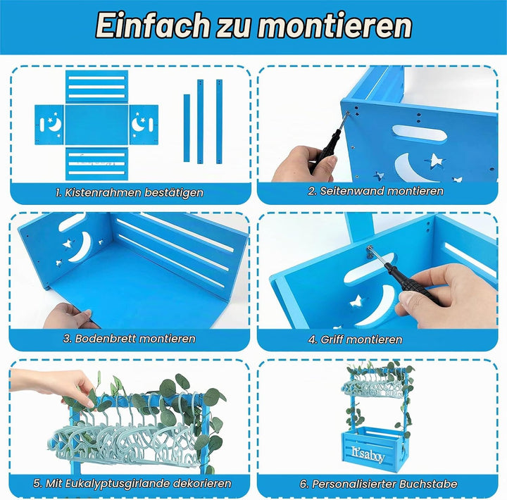 Holz Baby Geschenk Korb mit Griff, Kinder Kleiderbügel und Girlande, Baby Dusche Kiste Schrank, Baby