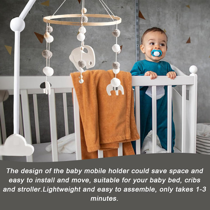 Baby Mobile Halterung, Babybett Kinderbett Mobile Halter Holz Weiss Wolken Design, Höhenverstellbar