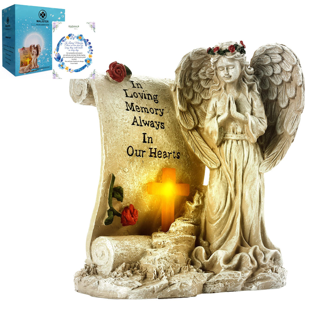 Malister Trauergeschenke – Gartenengel, Statue, Trauergeschenk mit Solar-LED-Licht, Gedenkgeschenke,