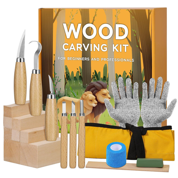Holzschnitzwerkzeuge Set für Kinder & Anfänger – 19-in-1 Holzschnitzset mit 8 Lindenholz-Blöcken, 6