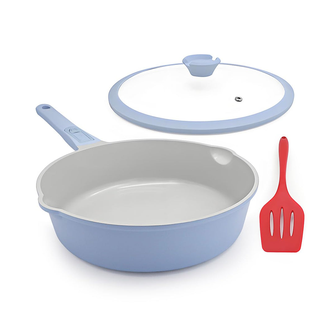keramik pfanne 24 cm mit deckel, Antihaft Keramikbeschichtung Bratpfanne 24 cm mit Abnehmbarer Griff