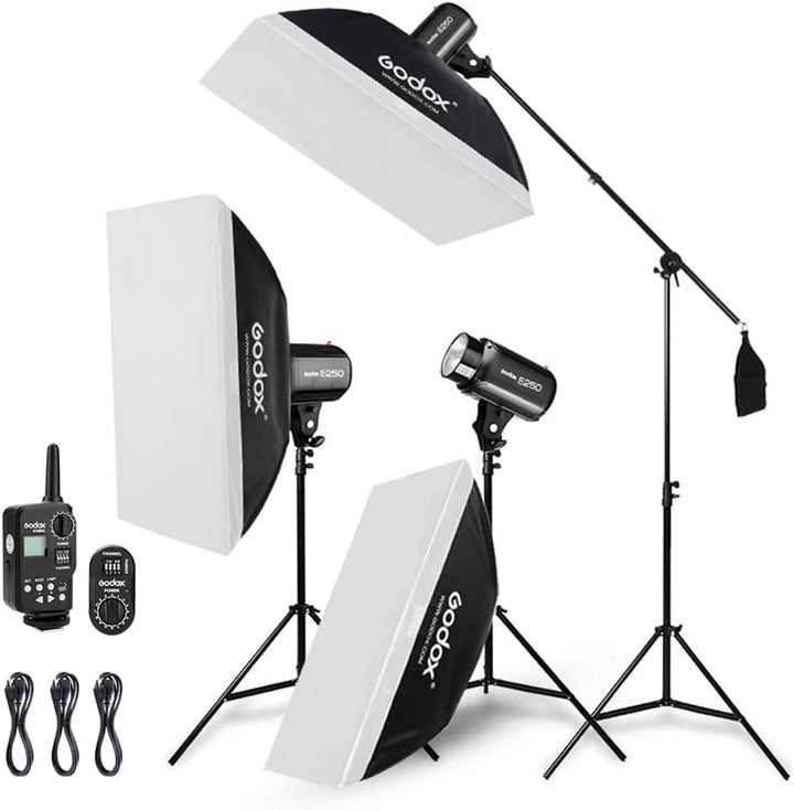 Godox 750W Studio Stroboskop Blitzlicht Kit, Stroboskop Beleuchtungsset für Fotografie, 3x250W 5600K