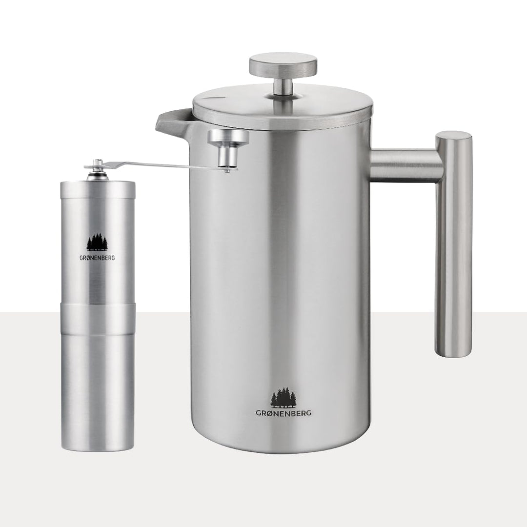 Groenenberg Spar Set 1 | French Press Thermo 320ml + Kaffeemühle manuell | Edelstahl Kaffeepresse Ka