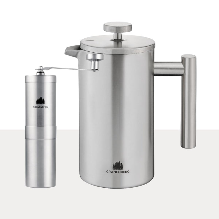Groenenberg Spar Set 1 | French Press Thermo 320ml + Kaffeemühle manuell | Edelstahl Kaffeepresse Ka