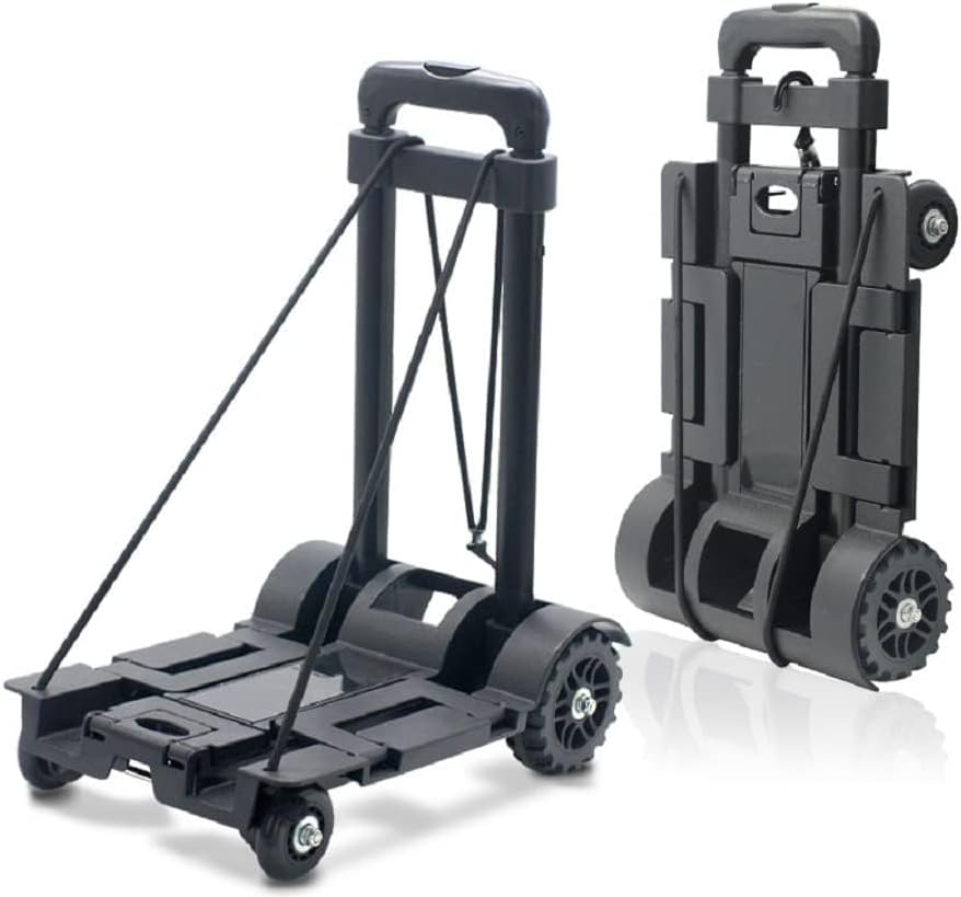 Faltbarer Sackkarre, 65 kg, robuste 4 Räder, tragbare Sackkarre, Leichter Reisewagen mit Bindegürtel