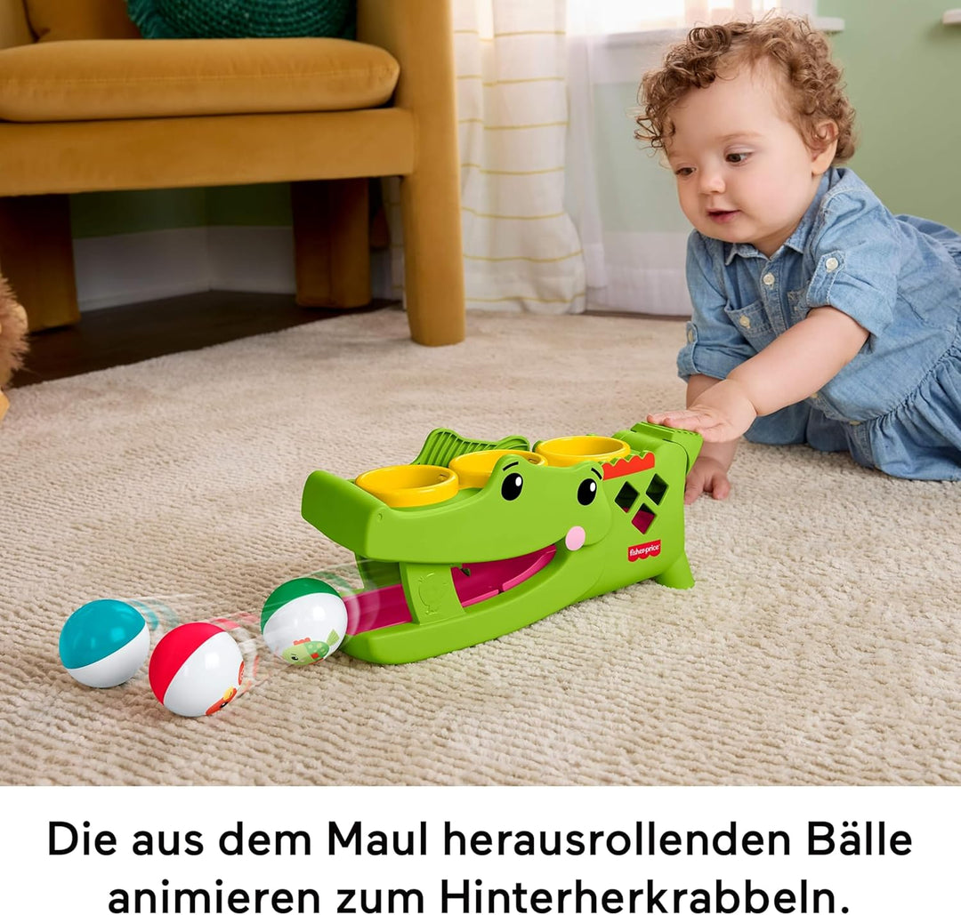 Fisher-Price Babyspielzeug Sitz- und Klopf-Rolligator, Krabbelaktivität mit Hammer und 3 Bällen zur
