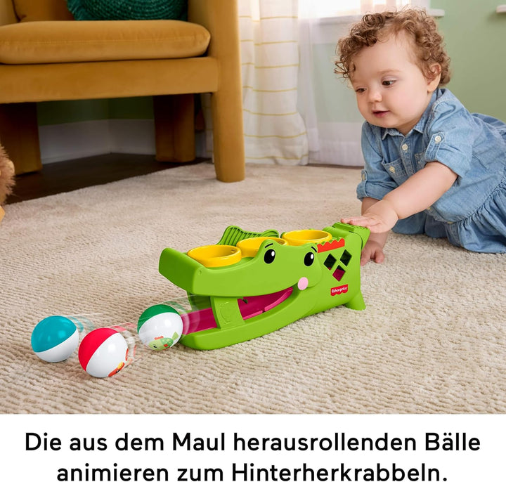 Fisher-Price Babyspielzeug Sitz- und Klopf-Rolligator, Krabbelaktivität mit Hammer und 3 Bällen zur