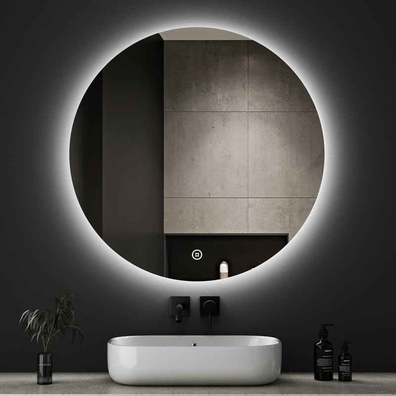 Boromal LED Badspiegel Rund 80x80cm Spiegel mit Beleuchtung LED Spiegel mit Licht Runder Badezimmers