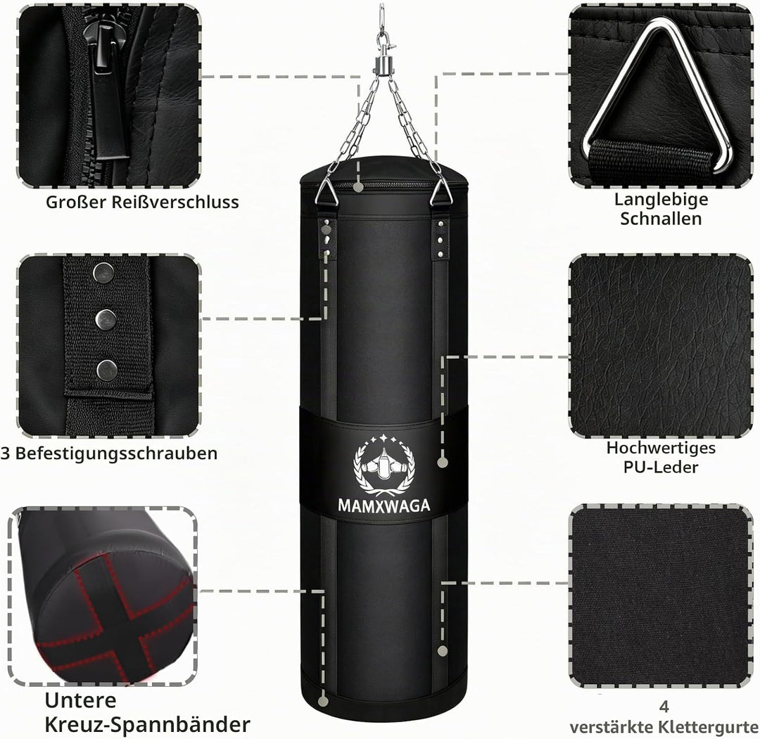 Canvas Boxsack für Erwachsene, 120 cm Schwerer Punchingsäcke Aufhängen Ungefüllt, Canvas Punching Ba