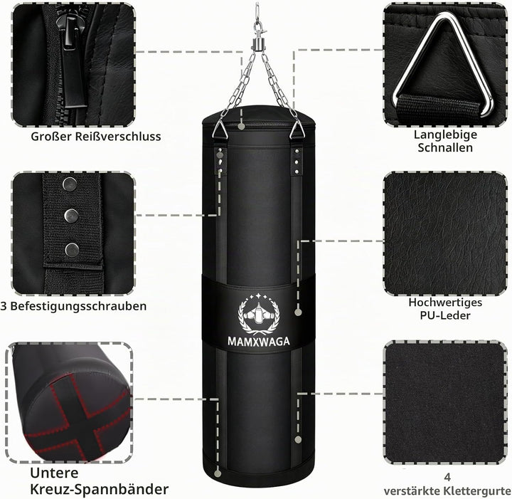 Canvas Boxsack für Erwachsene, 120 cm Schwerer Punchingsäcke Aufhängen Ungefüllt, Canvas Punching Ba