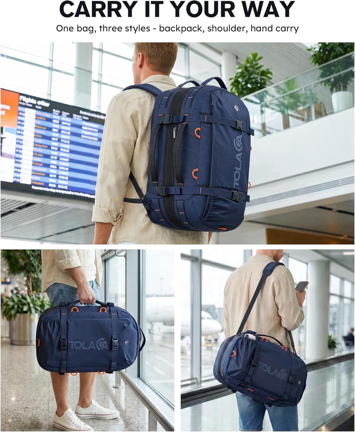 Tolaccea Reiserucksack, Handgepäck Rucksack Flugzeug, TSA-Freundlicher Laptop Rucksack 15,6 Zoll, Er