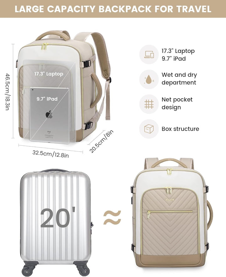 LOVEVOOK Reiserucksack Damen Gross 40L Handgepäck Tasche für Flugzeug 17.3 zoll Laptop Reisetasche W