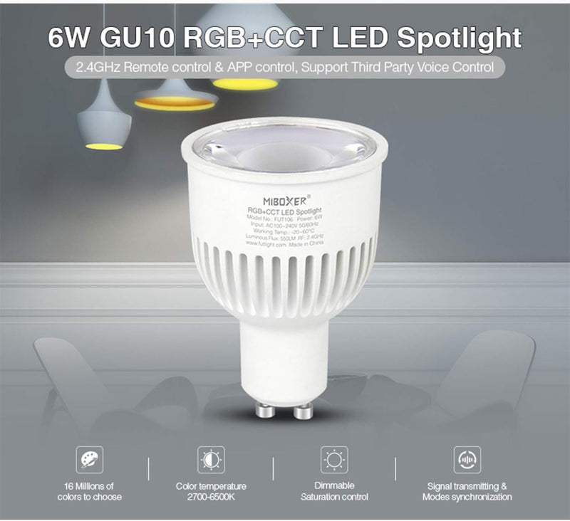 LIGHTEU®, 6x 6W GU10 RGB + CCT LED-Strahler Farbwechsel und CCT WW CW Temperatur einstellbar, origin