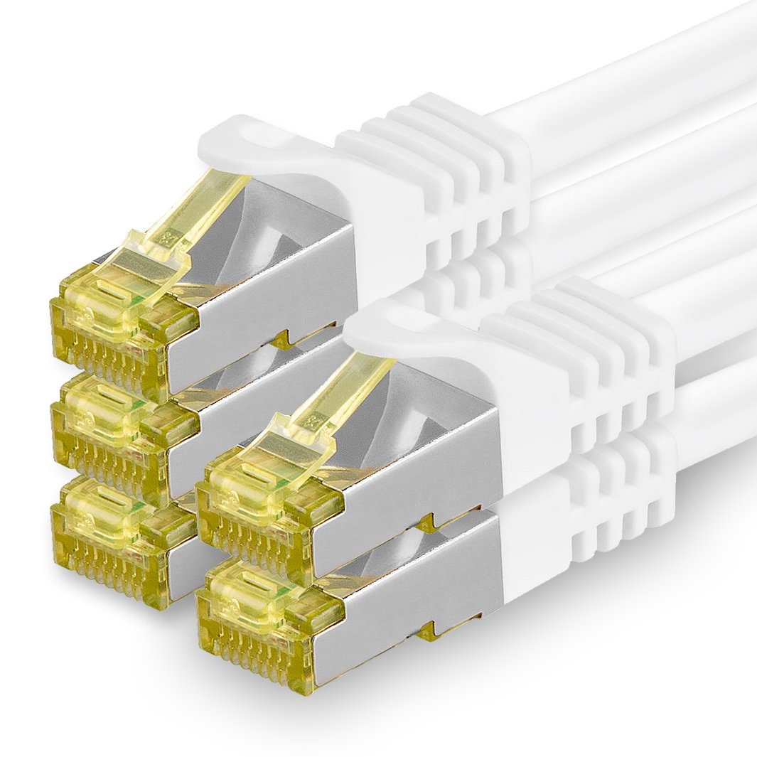 1aTTack.de Cat.7 Netzwerkkabel 10m Weiss 5 Stück Cat7 Ethernetkabel Netzwerk LAN Kabel Rohkabel 10 G