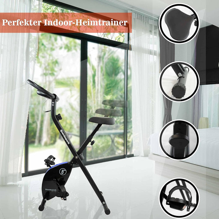 Fjoerdesports faltbarer Fahrradtrainer, Heimtrainer, Fitnessfahrrad LCD Trainingscomputer, klappbare