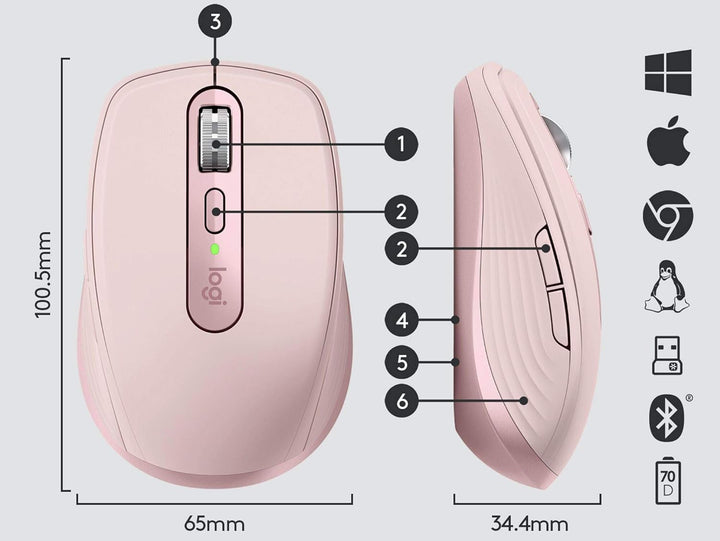 Logitech MX Anywhere 3 kompakte, leistungsstarke Maus – Kabellos, Magnetisches Scrollen, ergonomisch
