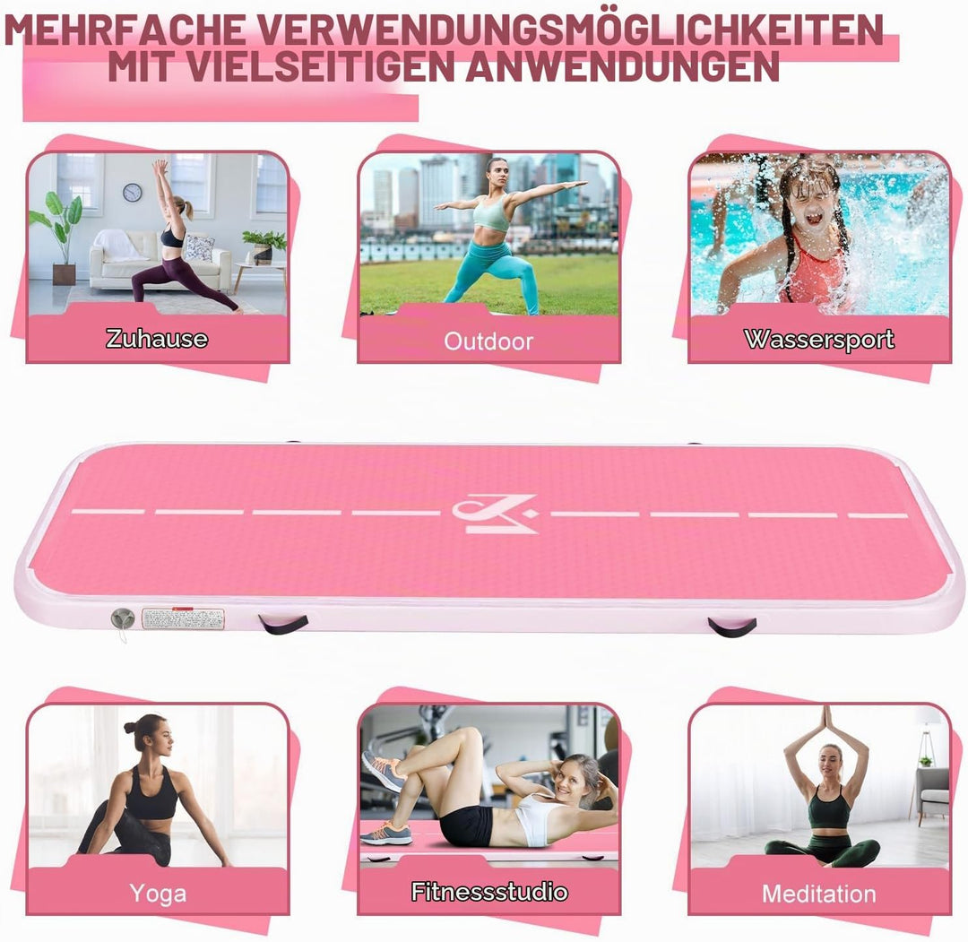 Aufblasbar Turnmatte Matten, 2M/ 3M/ 4M/ 5M/ 6M,10CM Hoch Luft-Trainingsmatte mit Luftpumpe, für Fam