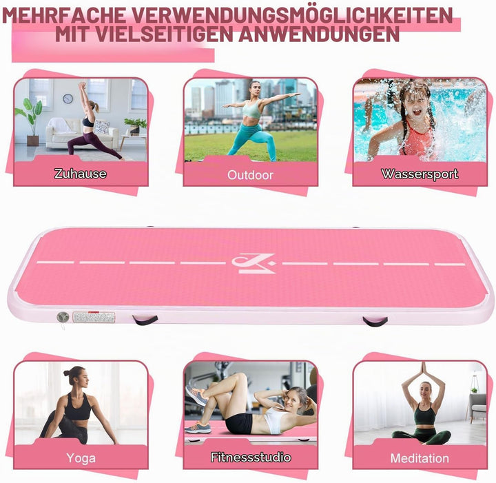 Aufblasbar Turnmatte Matten, 2M/ 3M/ 4M/ 5M/ 6M,10CM Hoch Luft-Trainingsmatte mit Luftpumpe, für Fam