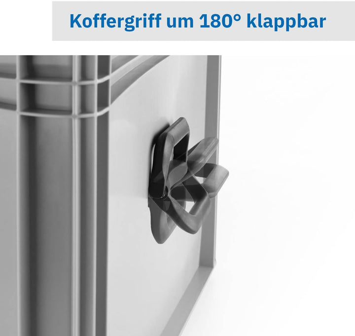 DIE BOX FABRIK Robuster Eurobehälter mit Tragegriff & Scharnierdeckel | Stapelbarer Kunststoffkoffer