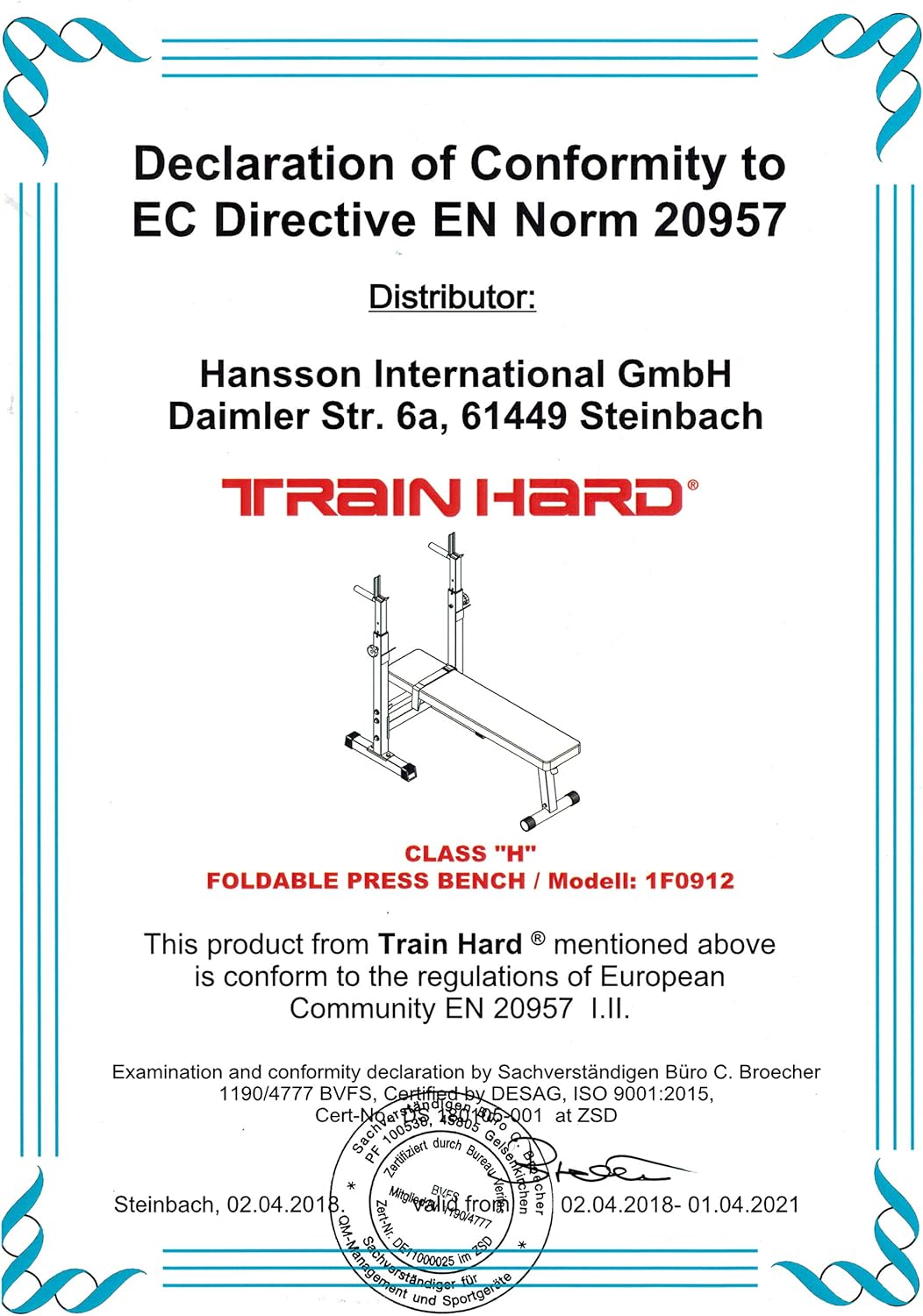 TrainHard® Multifunktion Hantelbank Drückerbank mit Hantelablage klappbar silver line