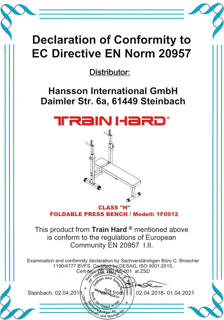 TrainHard® Multifunktion Hantelbank Drückerbank mit Hantelablage klappbar silver line