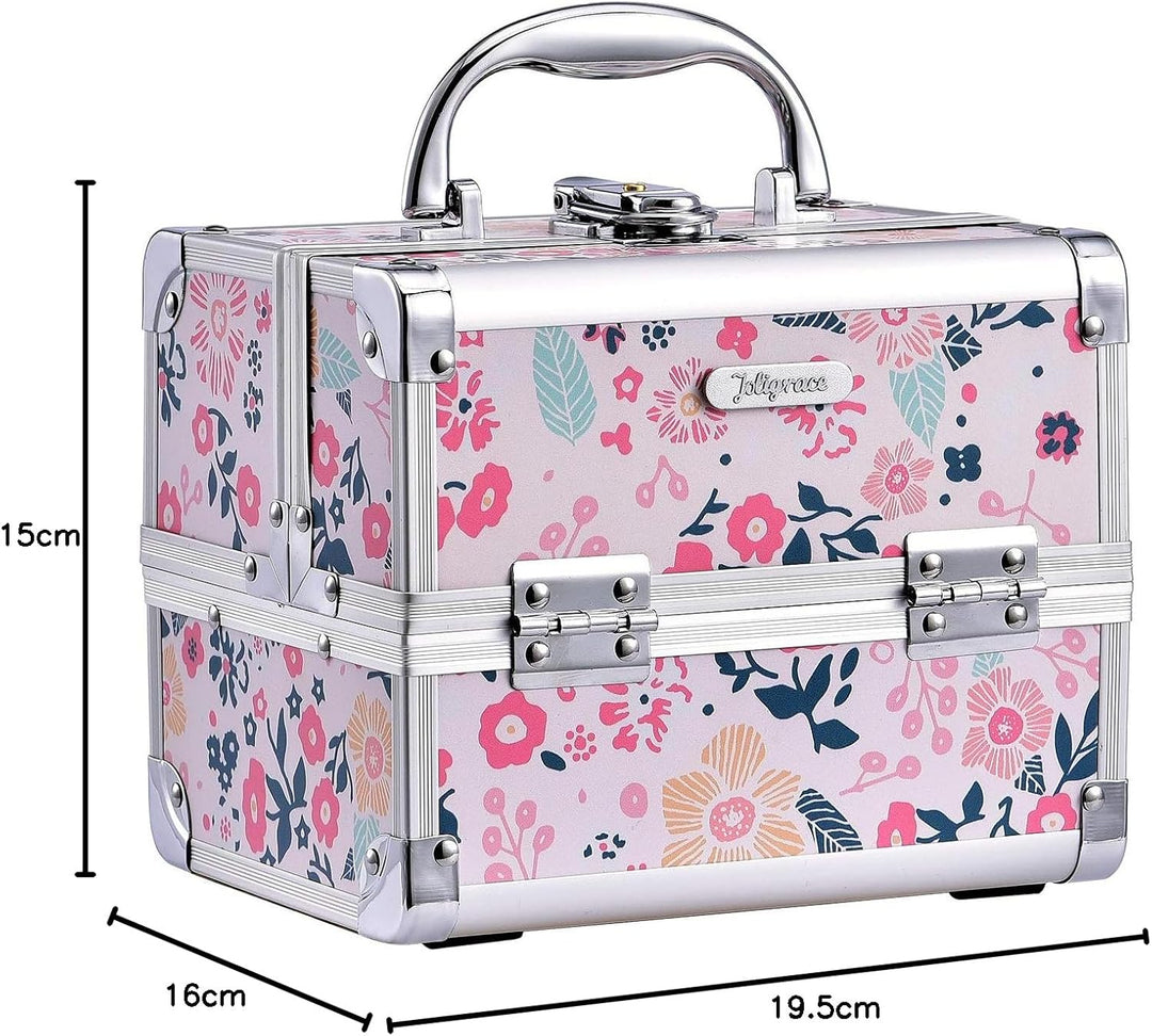 Kosmetikkoffer Schminkkoffer Schmuckkoffer Kosmetik-Makeup-Koffer mit Spiegel Pink, Blumen Blumen Ro